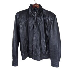 VTG 80s Cooper Mens Black Leather Bomber Jacket Sz M Full Zip Bikercore Grunge